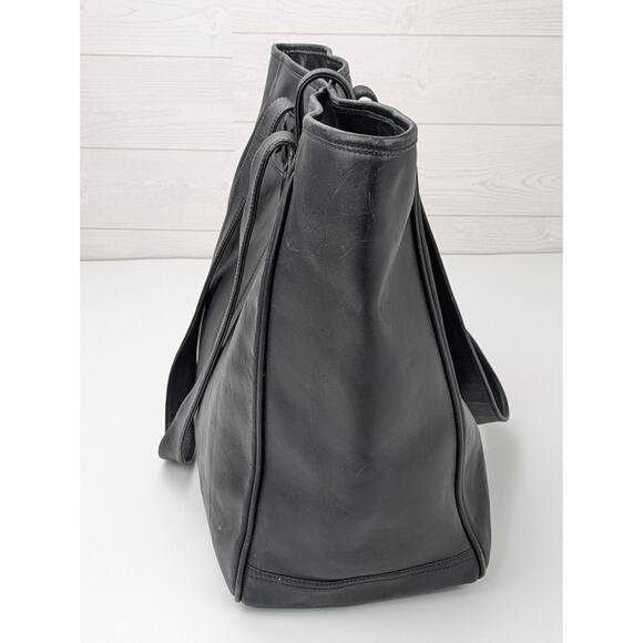 CLAVA AMERICAN Large Black Leather Travel Tote Shoulder Bag 14"x14"x7" - Picture 4 of 8